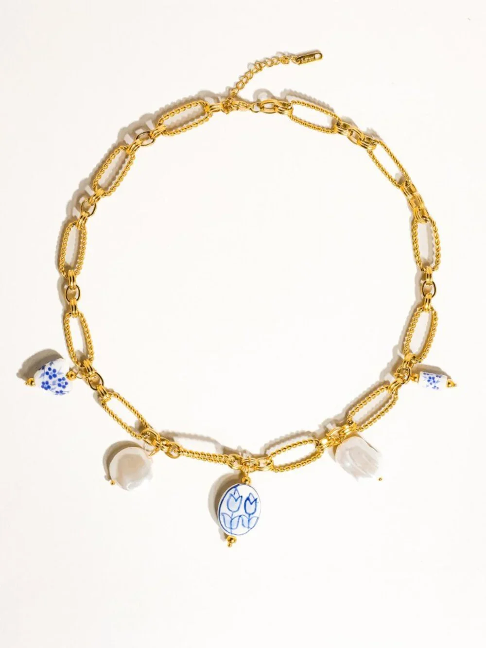 18k Gold Non-tarnish Ceramic Floral Chain Necklace